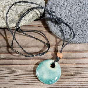 Chaozhou Porcelain Blue Pendant Terra Cotta Cotton Necklace